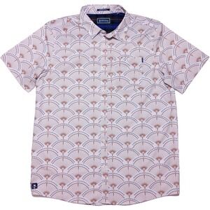 WILLIAM MURRAY Golf Short Sleeve Button Performance Shirt Beige Blue Large L